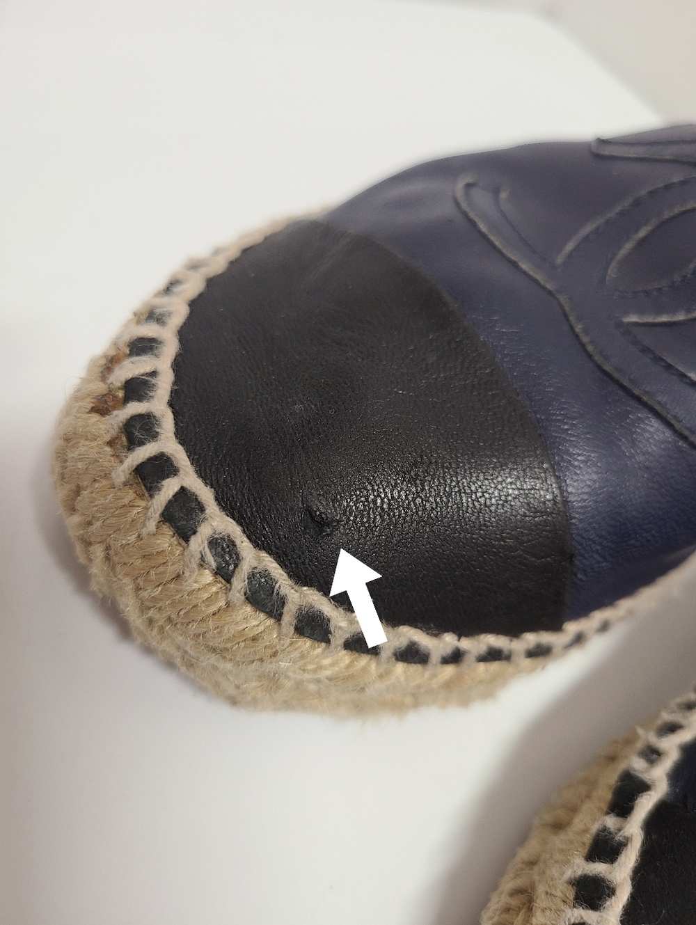 Chanel CC Logo Navy & Black Lambskin Leather Espadrilles Flats Sz 39 US 8 - Picture 13 of 16